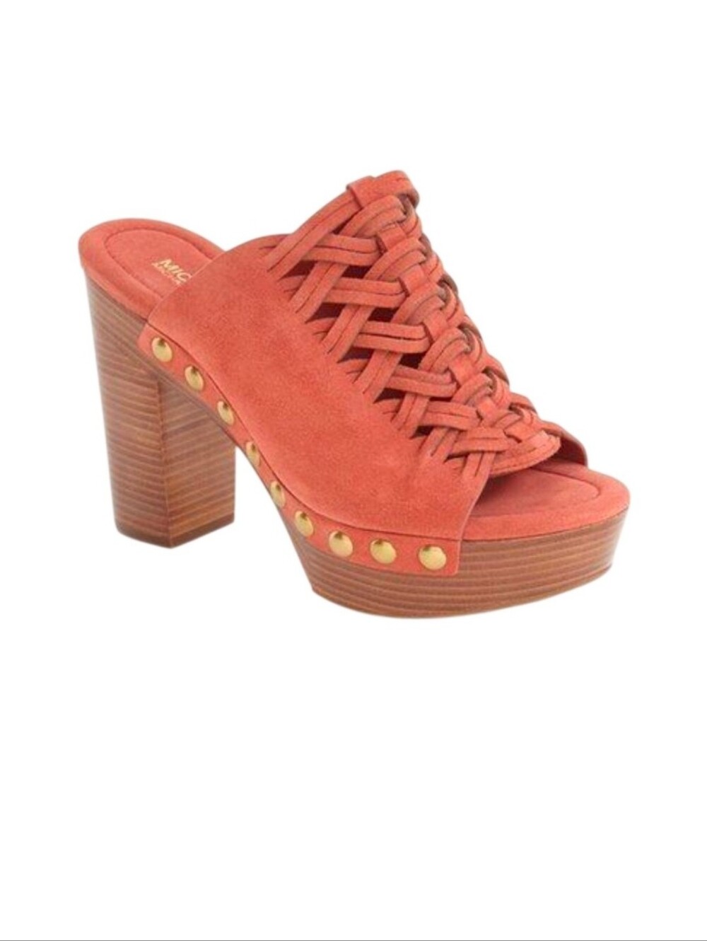 Michael Kors Rust Orange Braided Suede Platform Mule 8.5 Westley Boho 70's